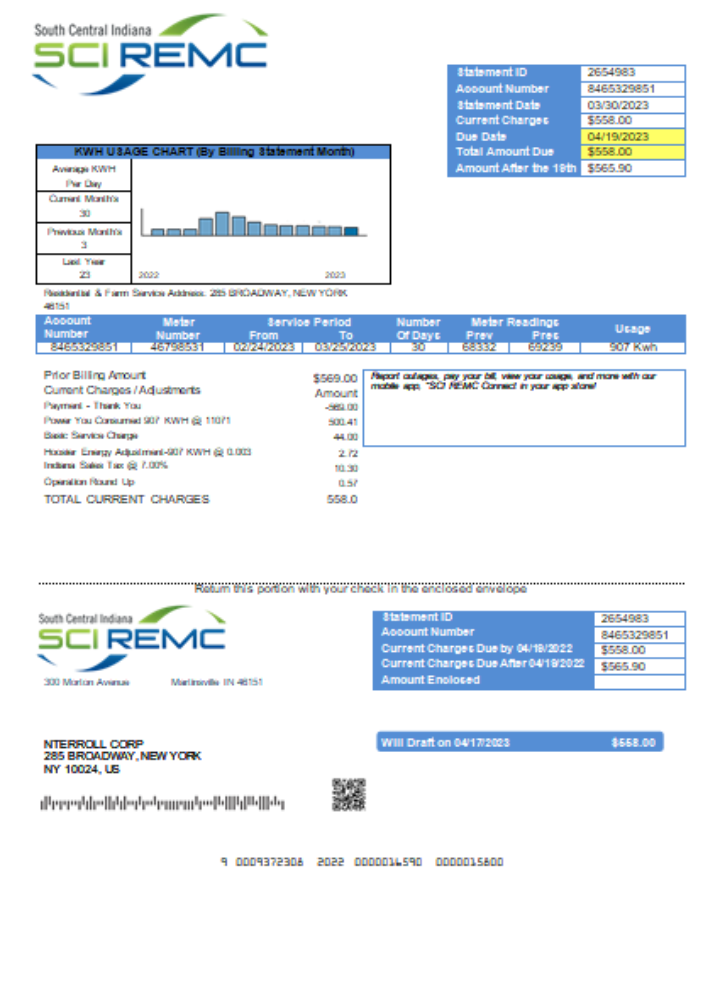 South Central Indiana REMC utility business bill, SCR PSD template